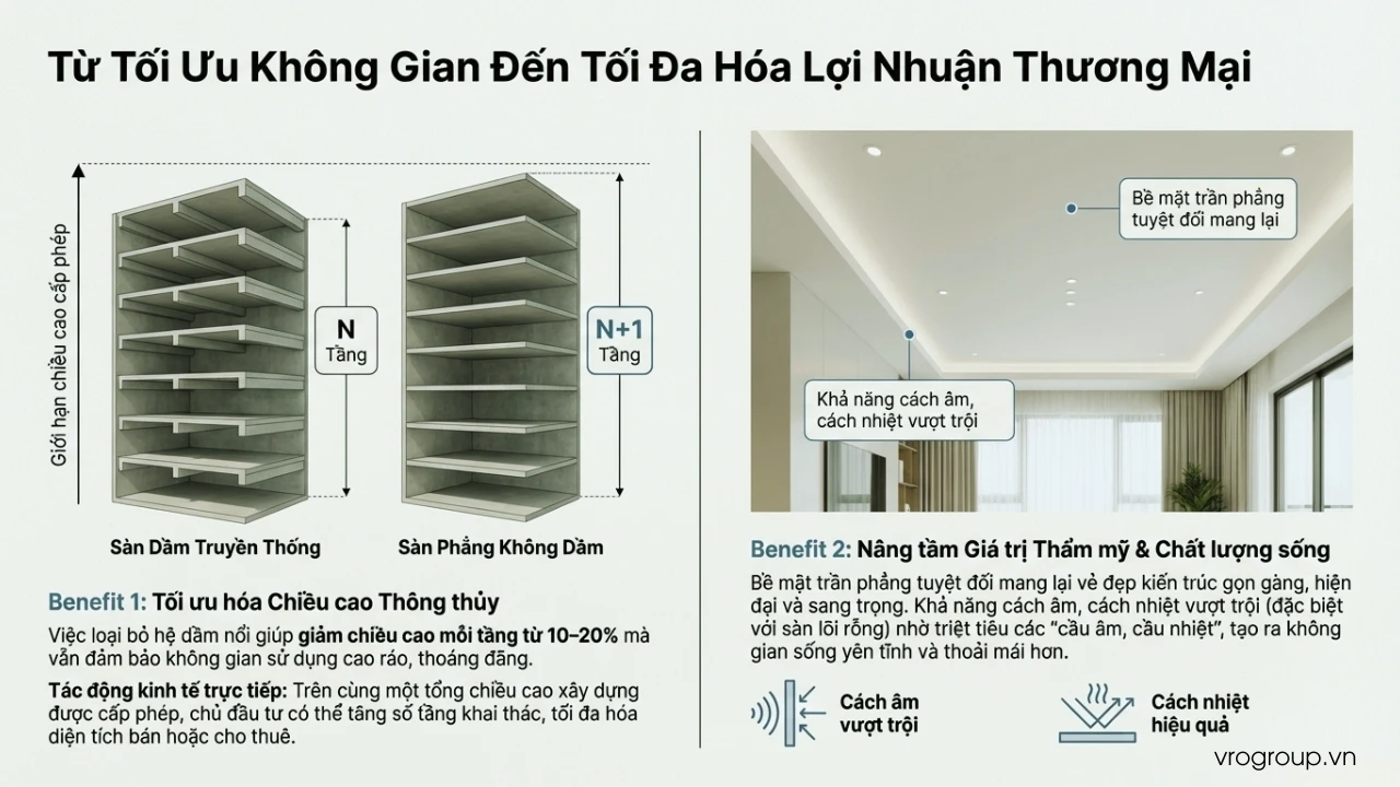 Sàn phẳng giúp mở rộng không gian sử dụng và giảm chi phí xây dựng tổng thể
